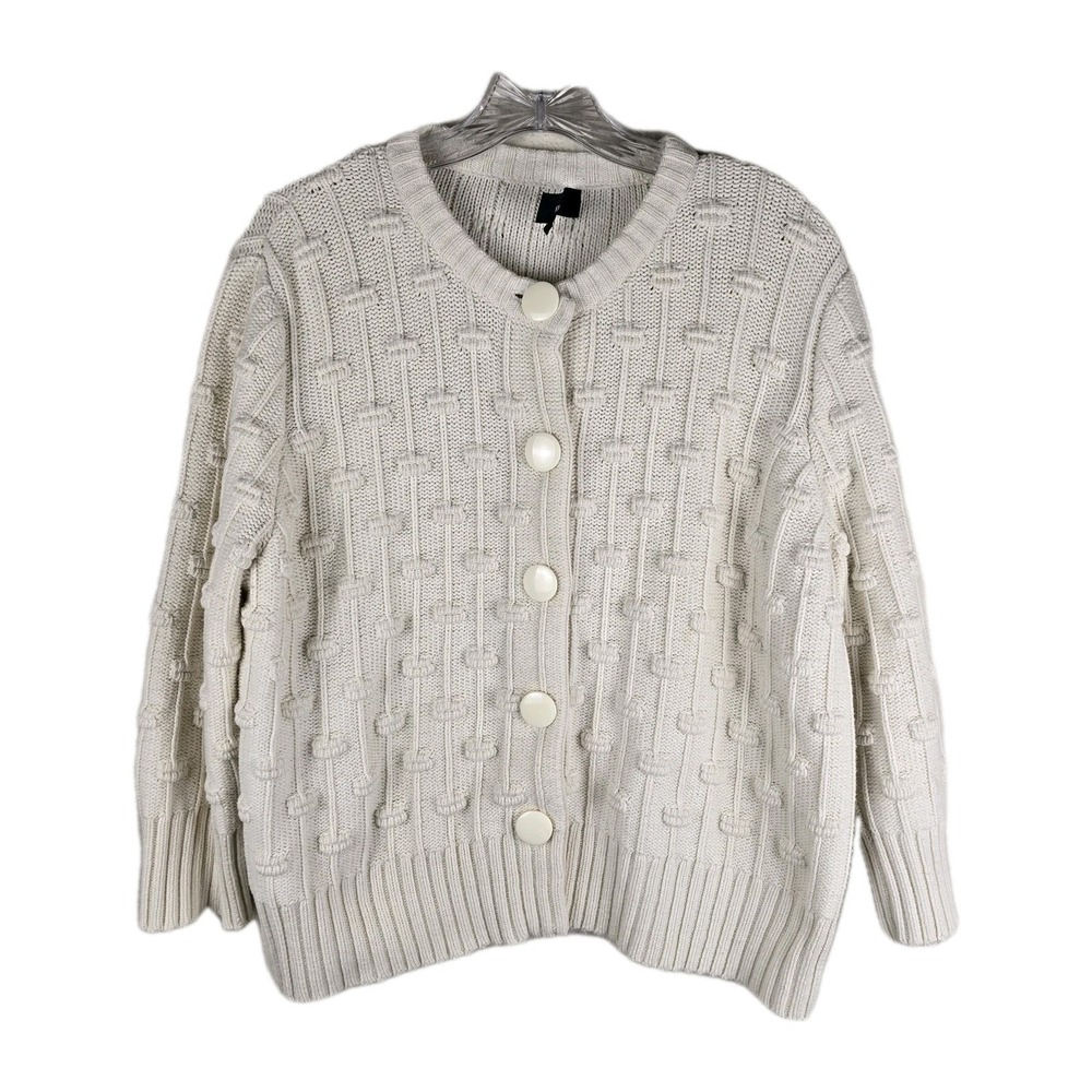 Vintage JONES WEAR Cardigan Sweater XL Cream Ivory‎ Chunky Textured Knit Buttons